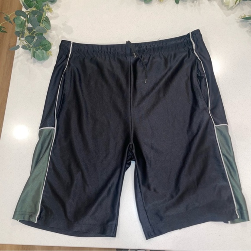 Men's Black and Green Athletic Shorts
